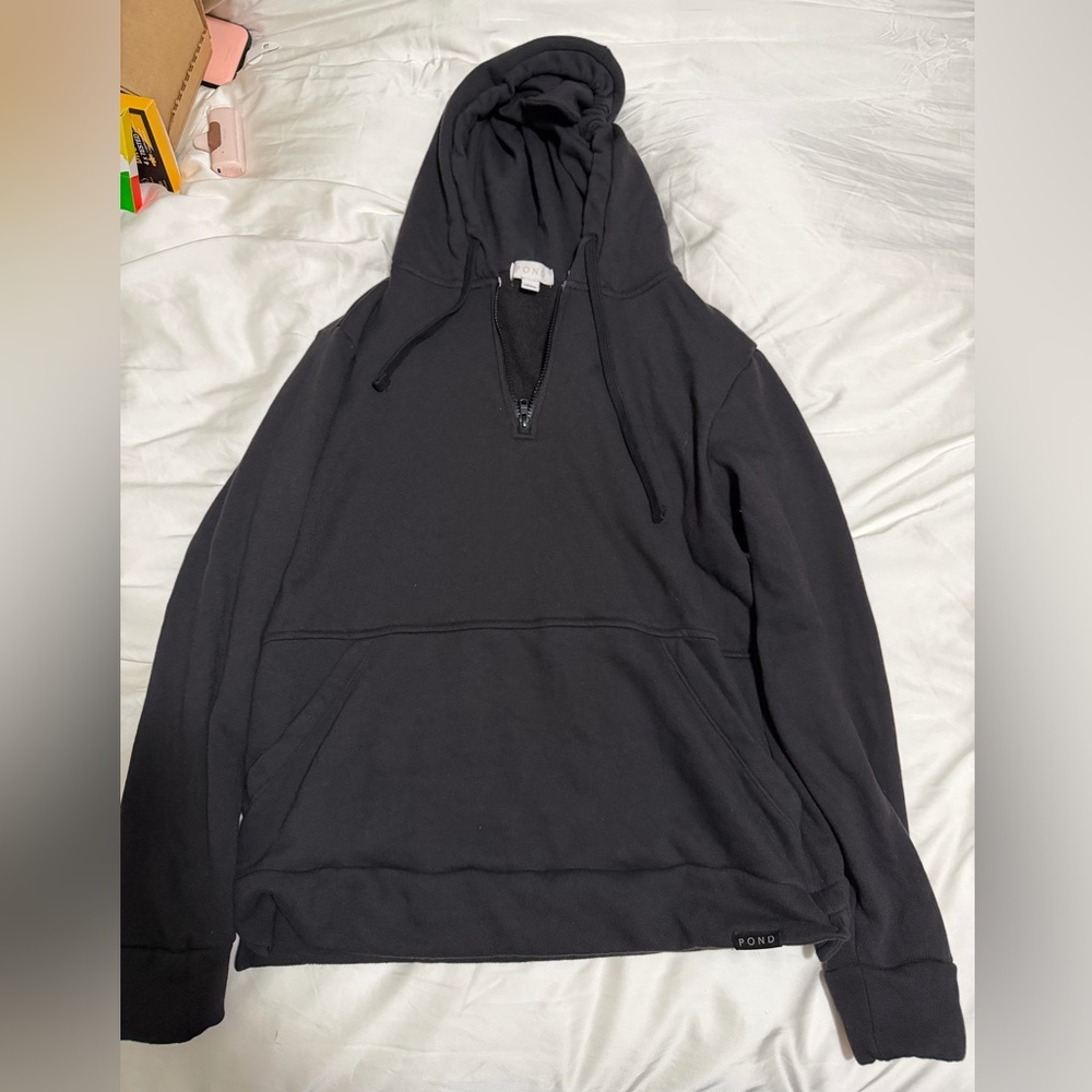Pond Los Angeles Black Essential Hoodie with Half-Zip Size M Medium